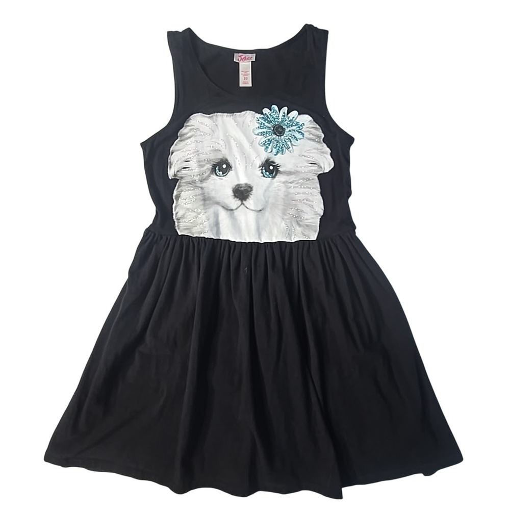 Justice Tank Dress Kids Size 10 Black Puppy Graphic Glitter Sequin‎ Puppycore